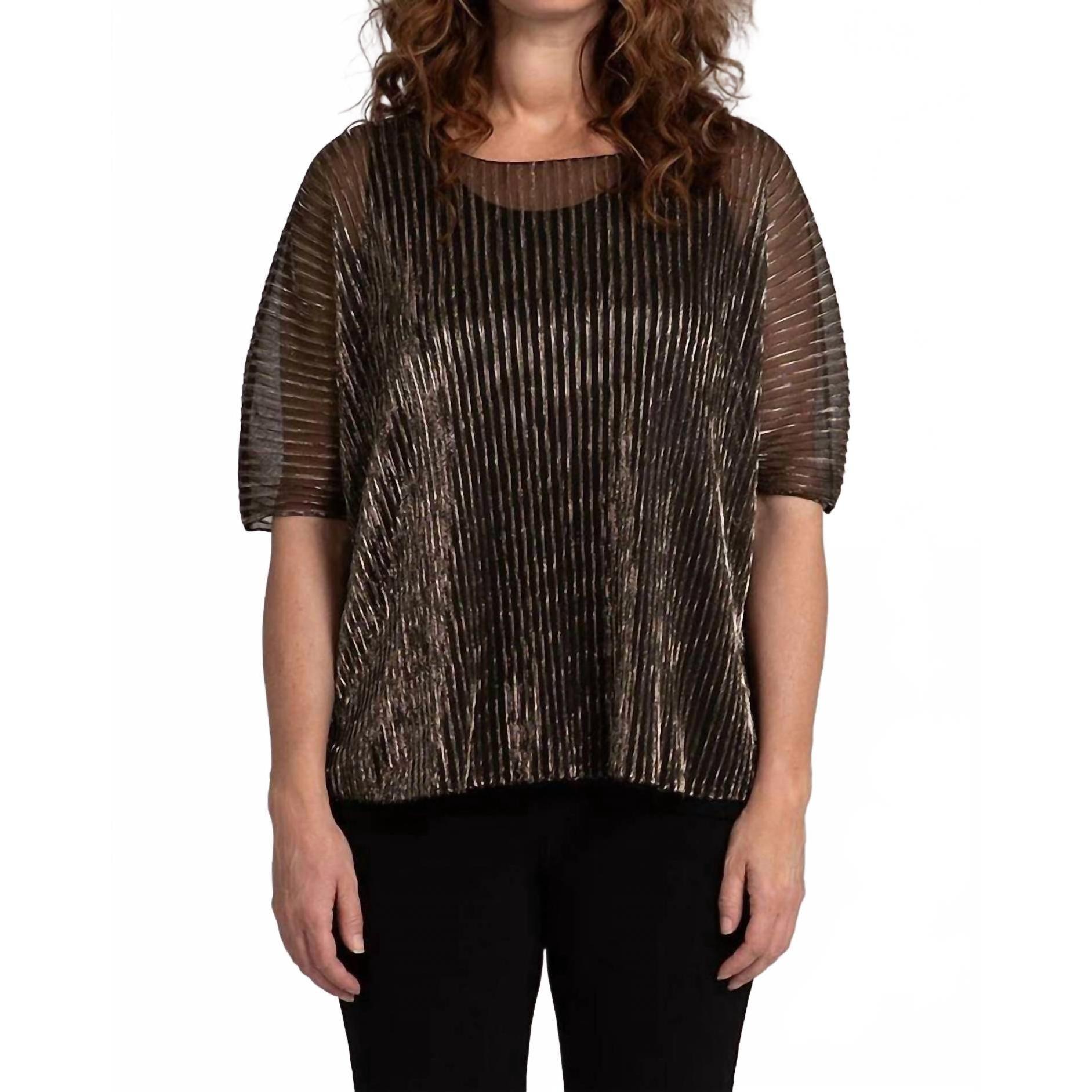 New Sympli Pleated Mesh Nu Clip Top In Black/Gold